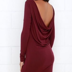 Burgundy long sleeve open back dress